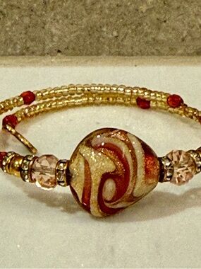 Gold Coral Peach Swirl Bead Bracelet Made in Italy